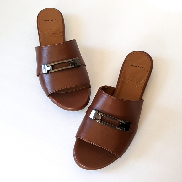 Aquatalia Brown Leather Slides - Picture 3 of 9
